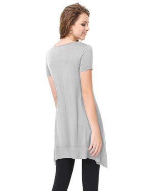 Color=Grey | Alisapan Simple Fashion Round Neck Short Sleeve T-Shirt-Grey 2