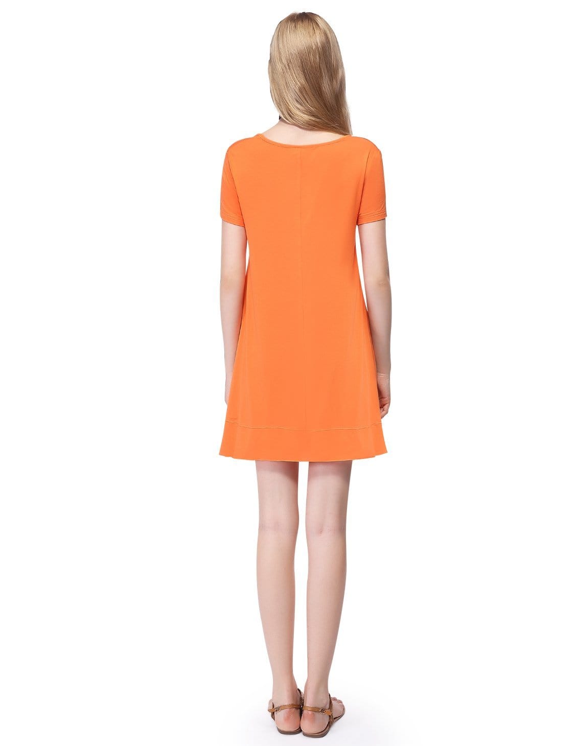 Color=Orange | Alisapan Simple Fashion Round Neck Short Sleeve T-Shirt-Orange 2