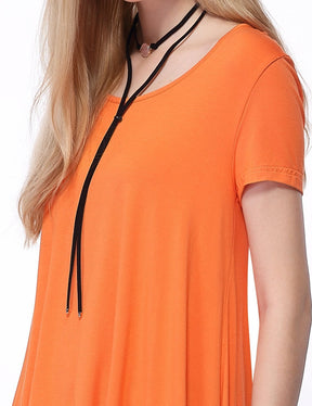Color=Orange | Alisapan Simple Fashion Round Neck Short Sleeve T-Shirt-Orange 5