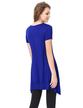 Color=Sapphire Blue | Alisapan Simple Fashion Round Neck Short Sleeve T-Shirt-Sapphire Blue 2