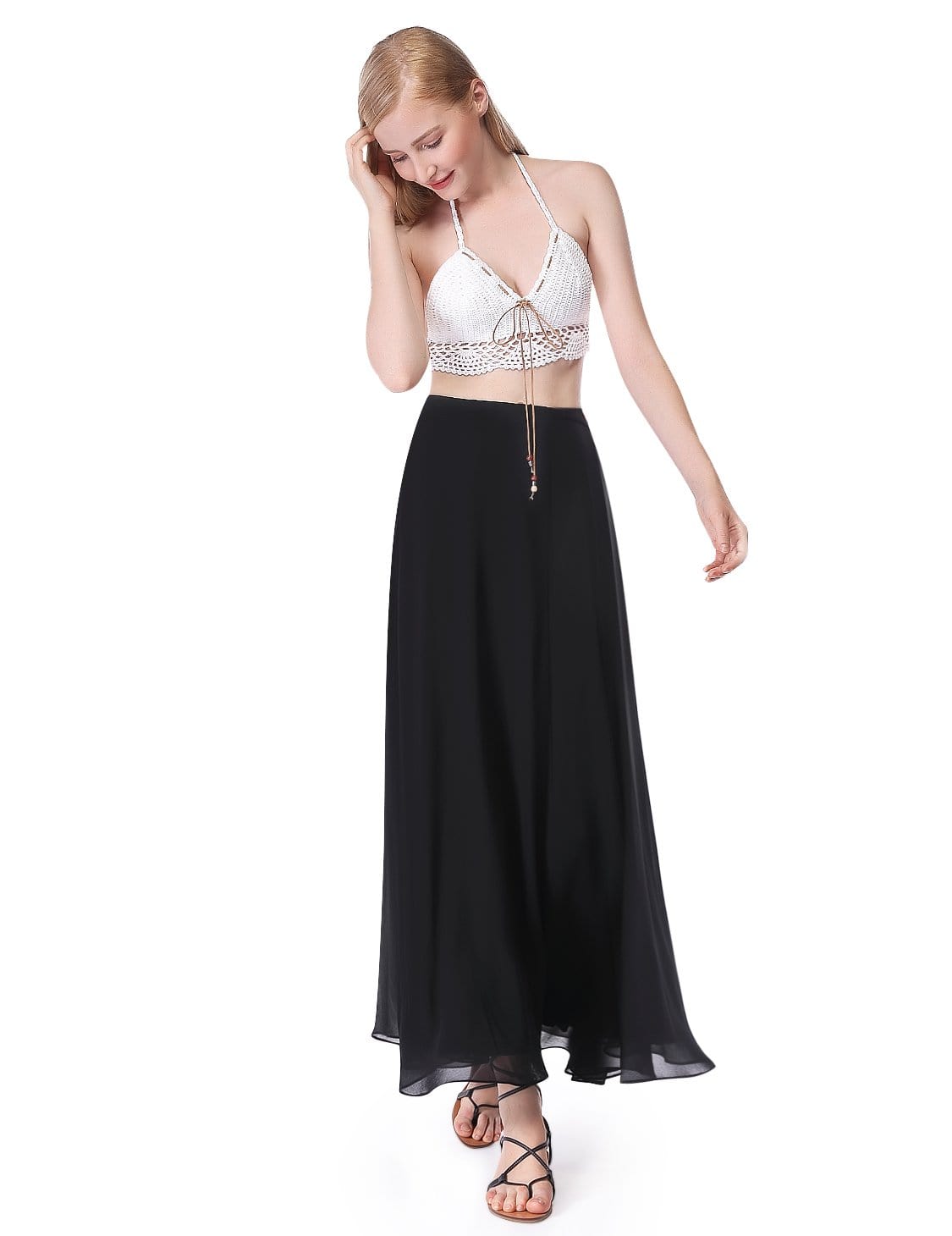 Color=Black | Women'S New Elegant Tulle Chiffon Split Skirts High Waist Pleated.-Black 4