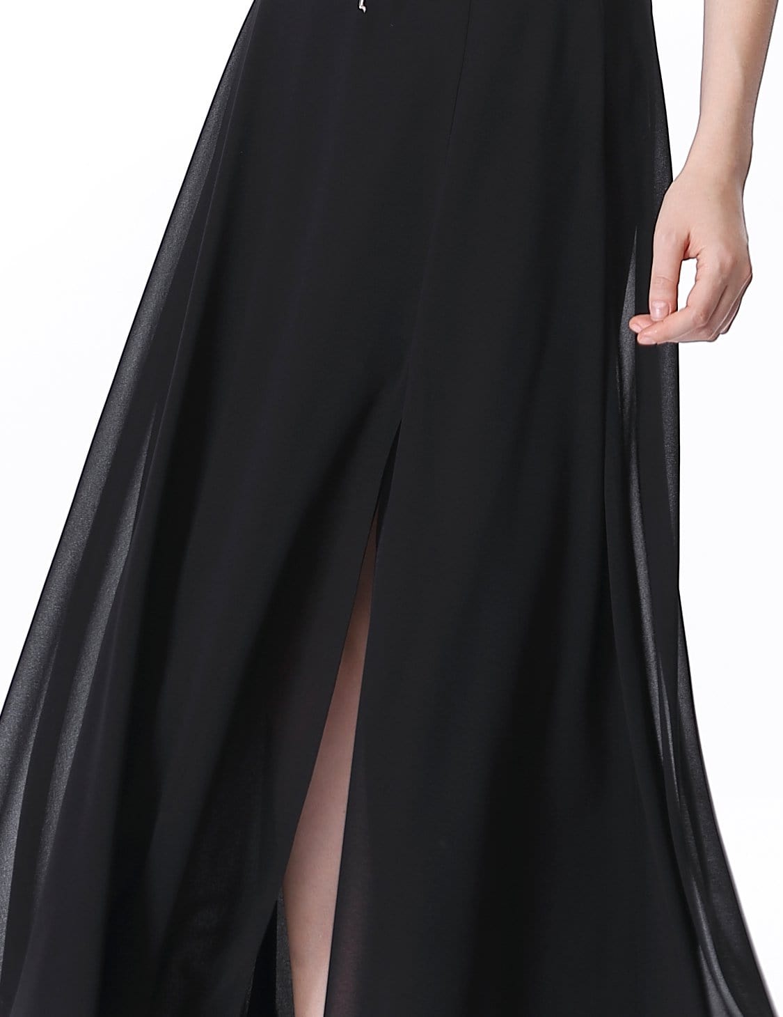 Color=Black | Women'S New Elegant Tulle Chiffon Split Skirts High Waist Pleated.-Black 5