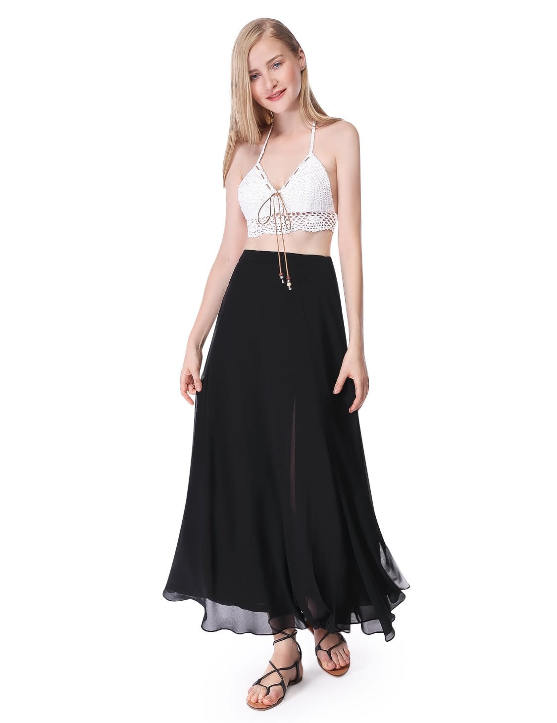Color=Black | Women'S New Elegant Tulle Chiffon Split Skirts High Waist Pleated.-Black 1