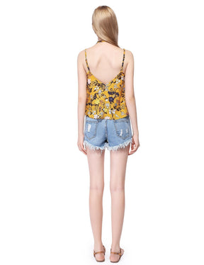 Color=Yellow | Women'S Simple Fashion V-Neck Floral Printed Casual Top-Yellow 4
