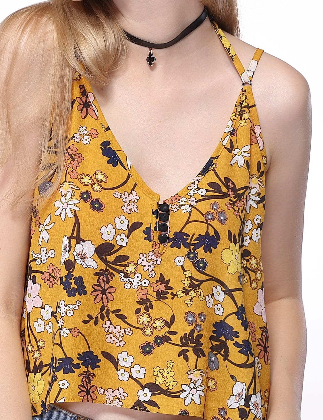 Color=Yellow | Women'S Simple Fashion V-Neck Floral Printed Casual Top-Yellow 2