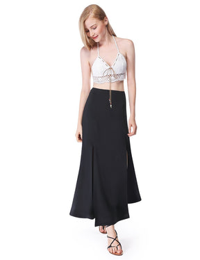 Color=Black | Women'S Simple Decent Solid Casual Slit Skirt-Black 4