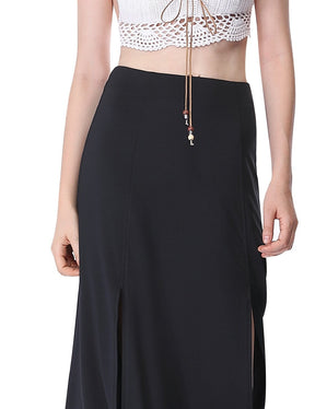 Color=Black | Women'S Simple Decent Solid Casual Slit Skirt-Black 2