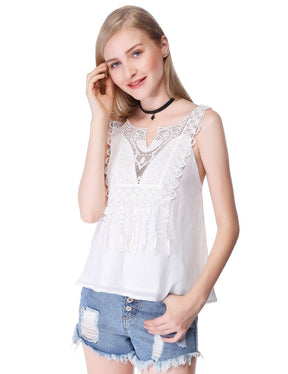 Color=White | Women'S Simple Fashion Sleeveless Lace Short Top-White 2