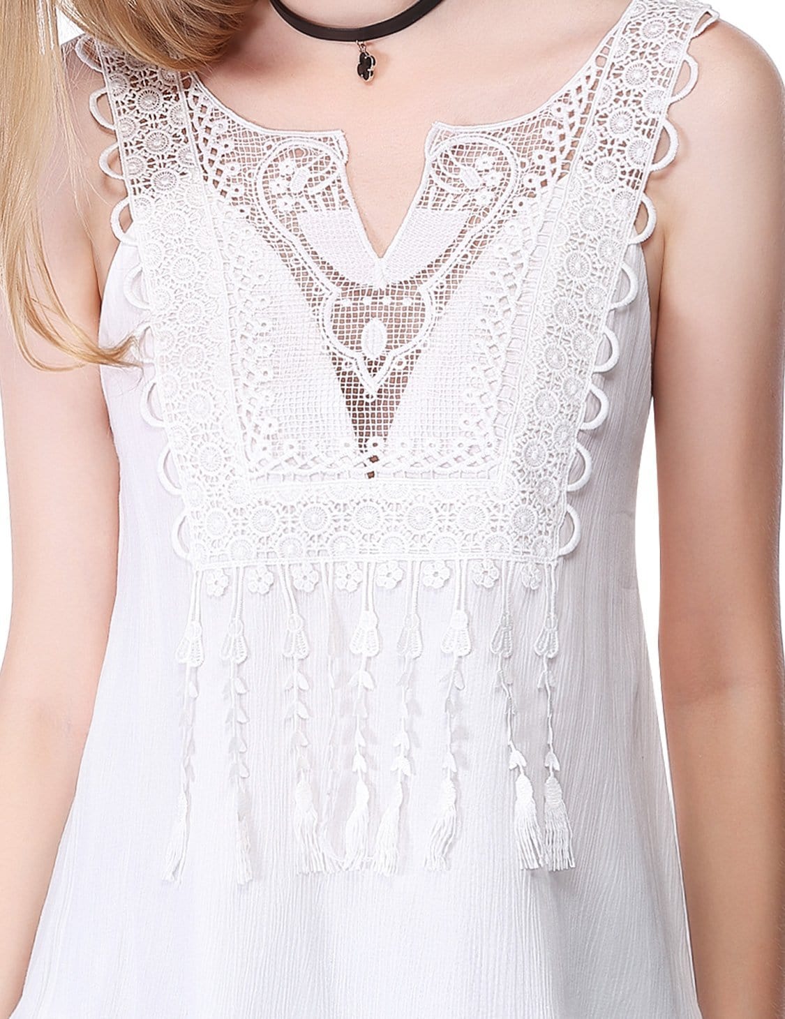 Color=White | Women'S Simple Fashion Sleeveless Lace Short Top-White 5