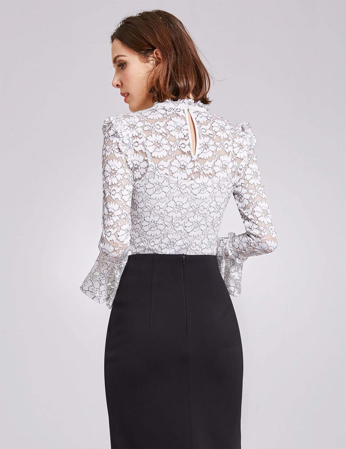 Color=White | Alisa Pan Long Sleeve Lace Top-White 5