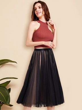 Color=Black | Alisa Pan High Waisted Midi Skirt-Black 1