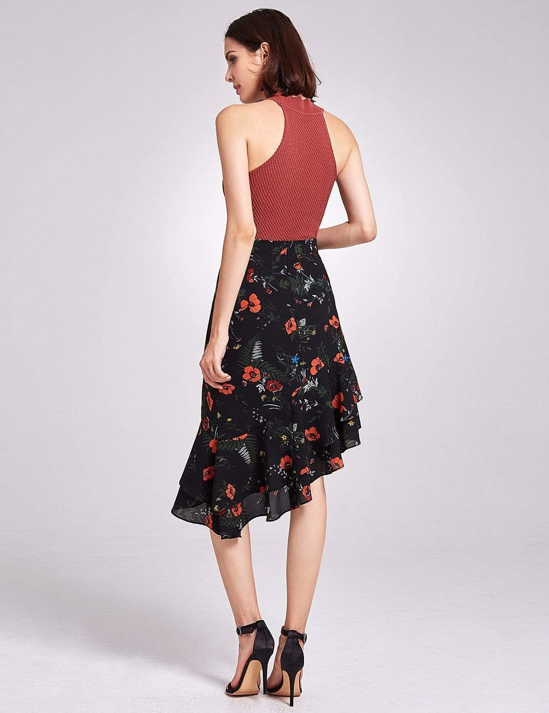 Color=Black | Alisa Pan Floral Print High Waisted Skirt-Black 3