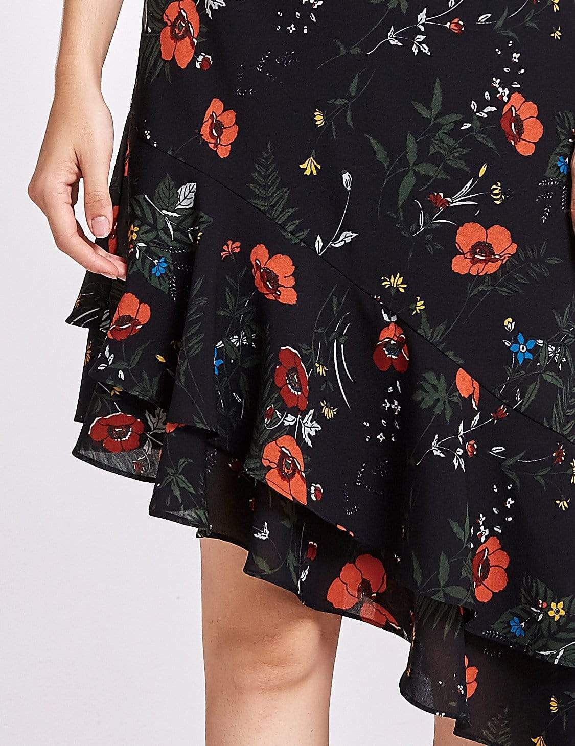 Color=Black | Alisa Pan Floral Print High Waisted Skirt-Black 6