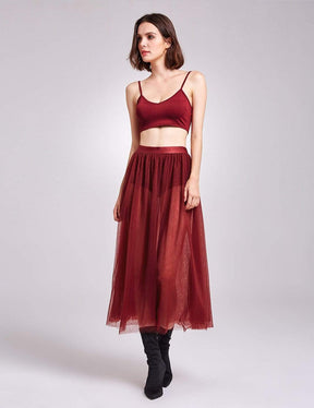Color=Burgundy | Alisa Pan Sheer Tulle Maxi Skirt-Burgundy 2