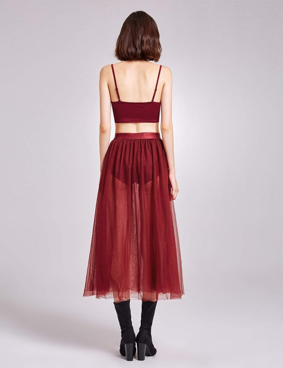 Color=Burgundy | Alisa Pan Sheer Tulle Maxi Skirt-Burgundy 3