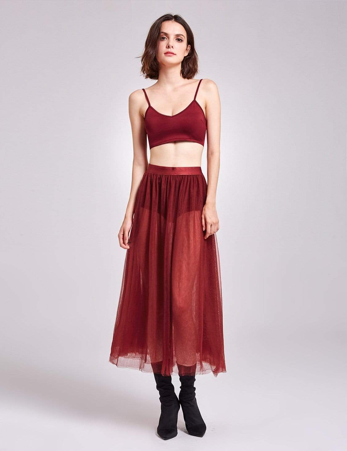 Burgundy tulle maxi skirt best sale