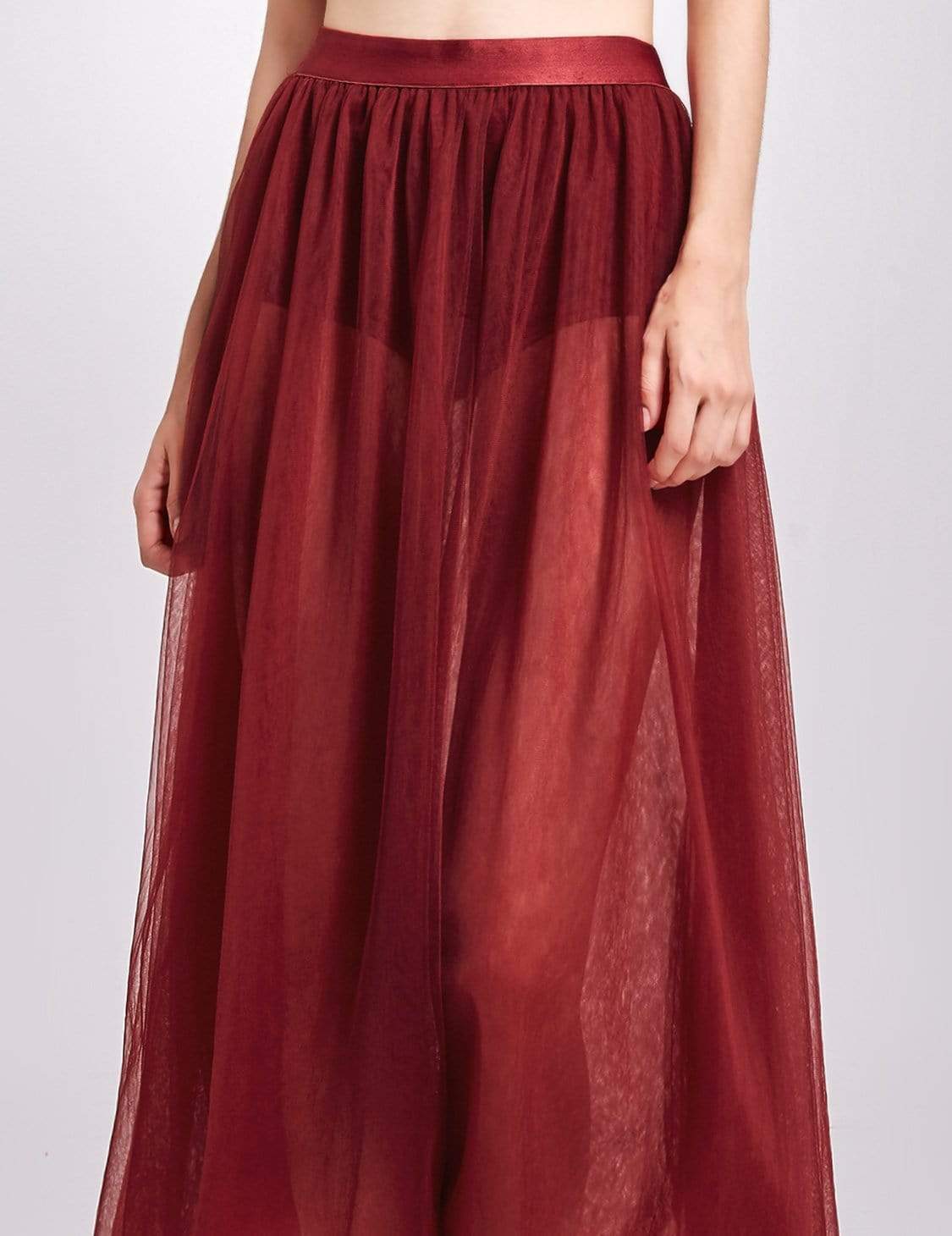 Color=Burgundy | Alisa Pan Sheer Tulle Maxi Skirt-Burgundy 6