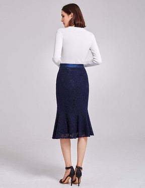 Color=Navy Blue | High Waisted Fit And Flare Midi Skirt-Navy Blue 2