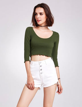 Color=Green | Alisa Pan Long Sleeve Knit Crop Top-Green 3