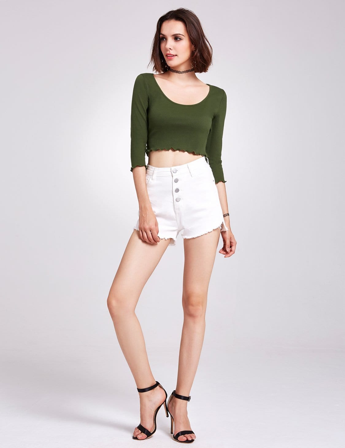 Color=Green | Alisa Pan Long Sleeve Knit Crop Top-Green 2