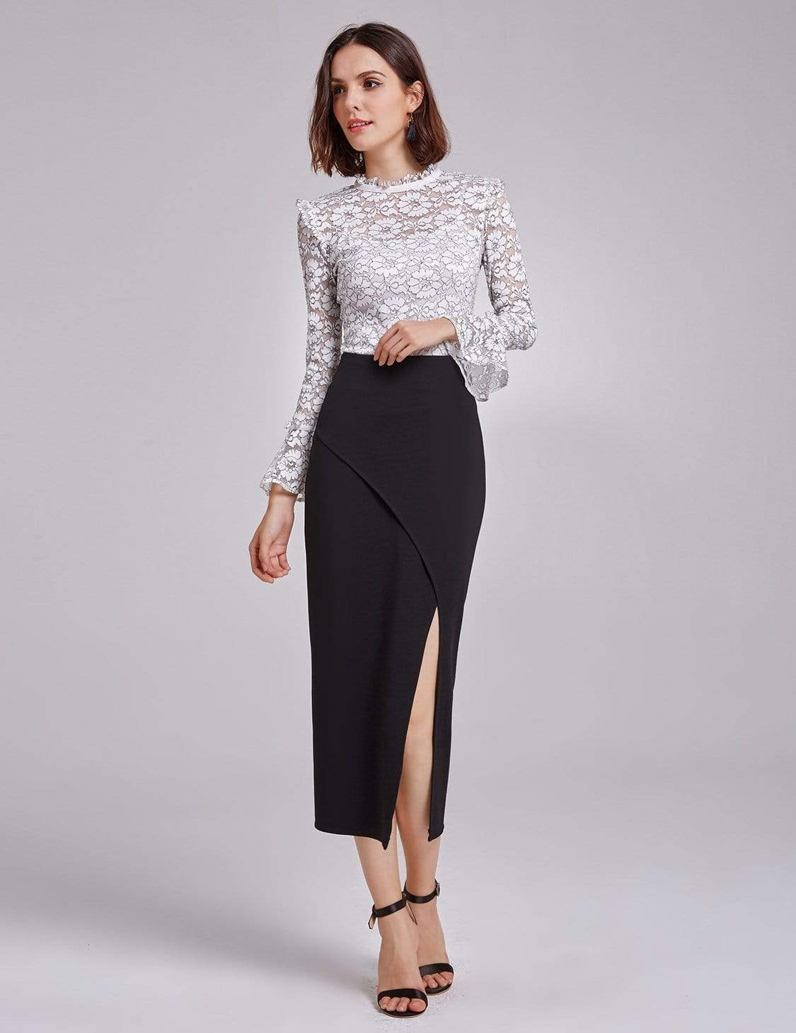 Color=Black | Alisa Pan Sexy High Waist Midi Skirt-Black 3