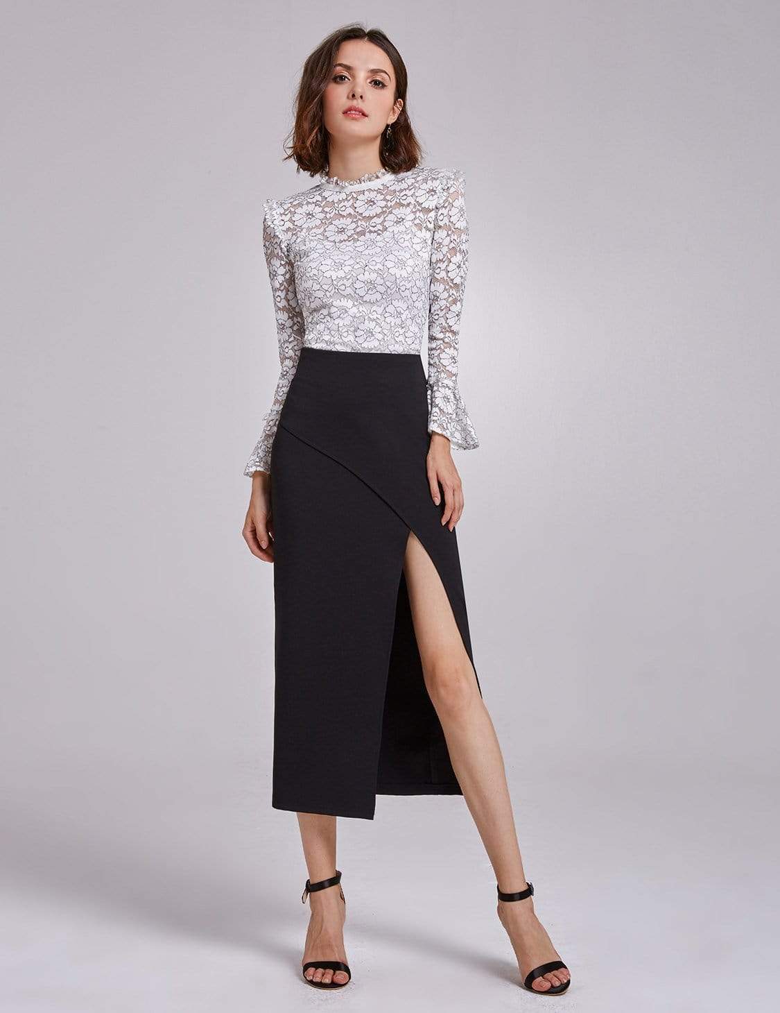 Color=Black | Alisa Pan Sexy High Waist Midi Skirt-Black 1