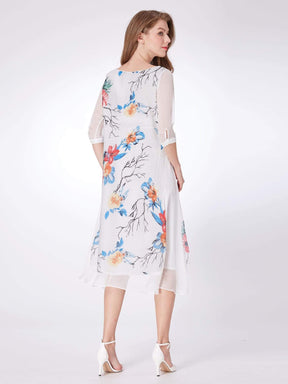 Color=White | Alisa Pan Long Sleeve Floral Print Midi Dress-White 2