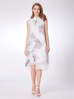 Color=White | Alisa Pan Floral Print Short Shift Dress-White 1