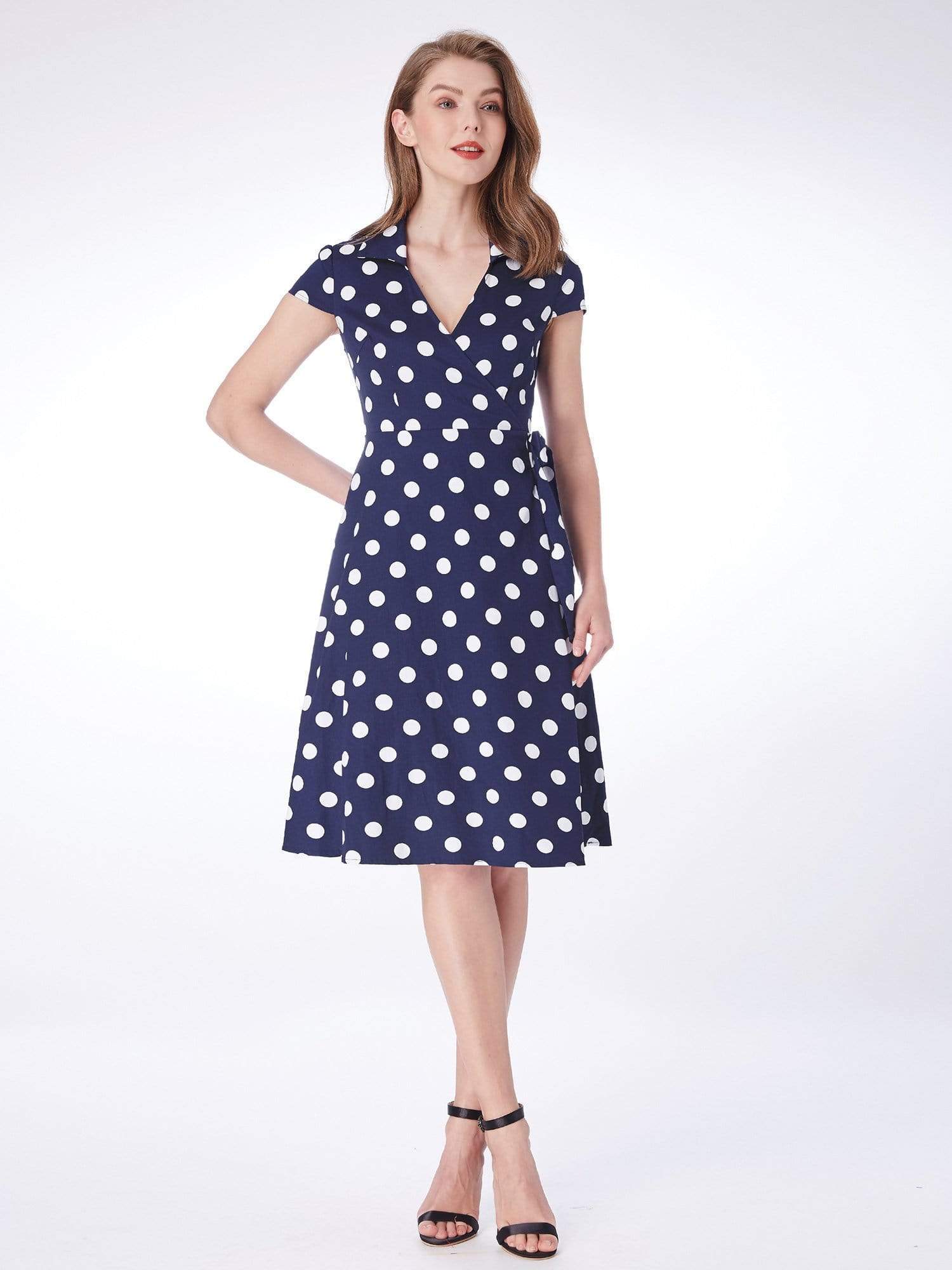 Color=Navy Blue | Alisa Pan Retro Polka Dot Wrap Dress-Navy Blue 2