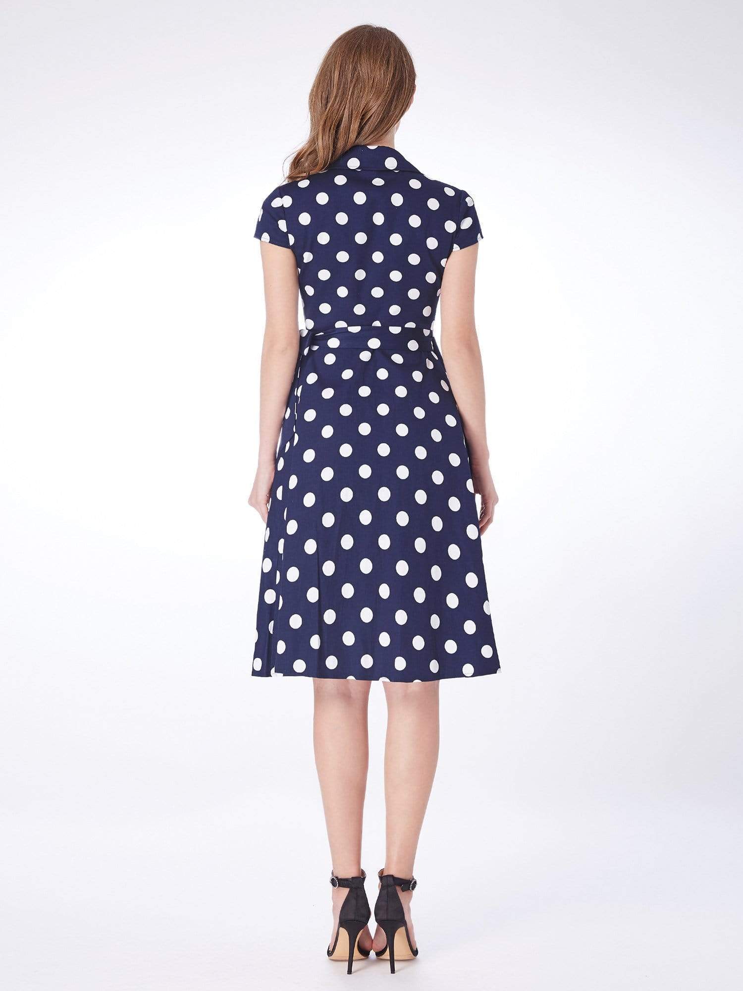 Color=Navy Blue | Alisa Pan Retro Polka Dot Wrap Dress-Navy Blue 3