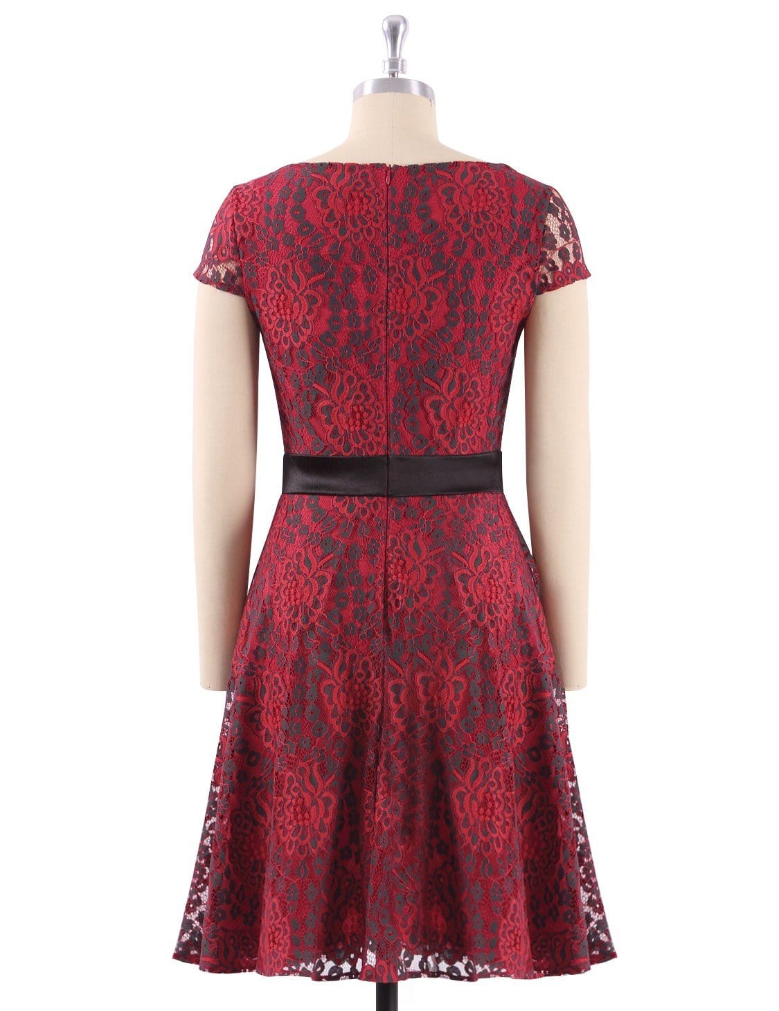 Color=Red | Women Fashion Lace Cocktail Dresses-Red 2