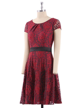 Color=Red | Women Fashion Lace Cocktail Dresses-Red 3