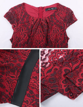 Color=Red | Women Fashion Lace Cocktail Dresses-Red 4