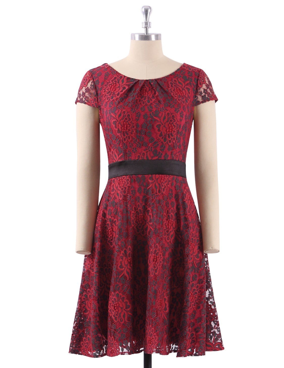 Color=Red | Women Fashion Lace Cocktail Dresses-Red 1