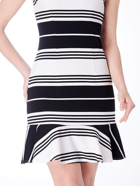 Color=Black& White | Alisa Pan Striped Flirty Sheath Dress-Black& White 5