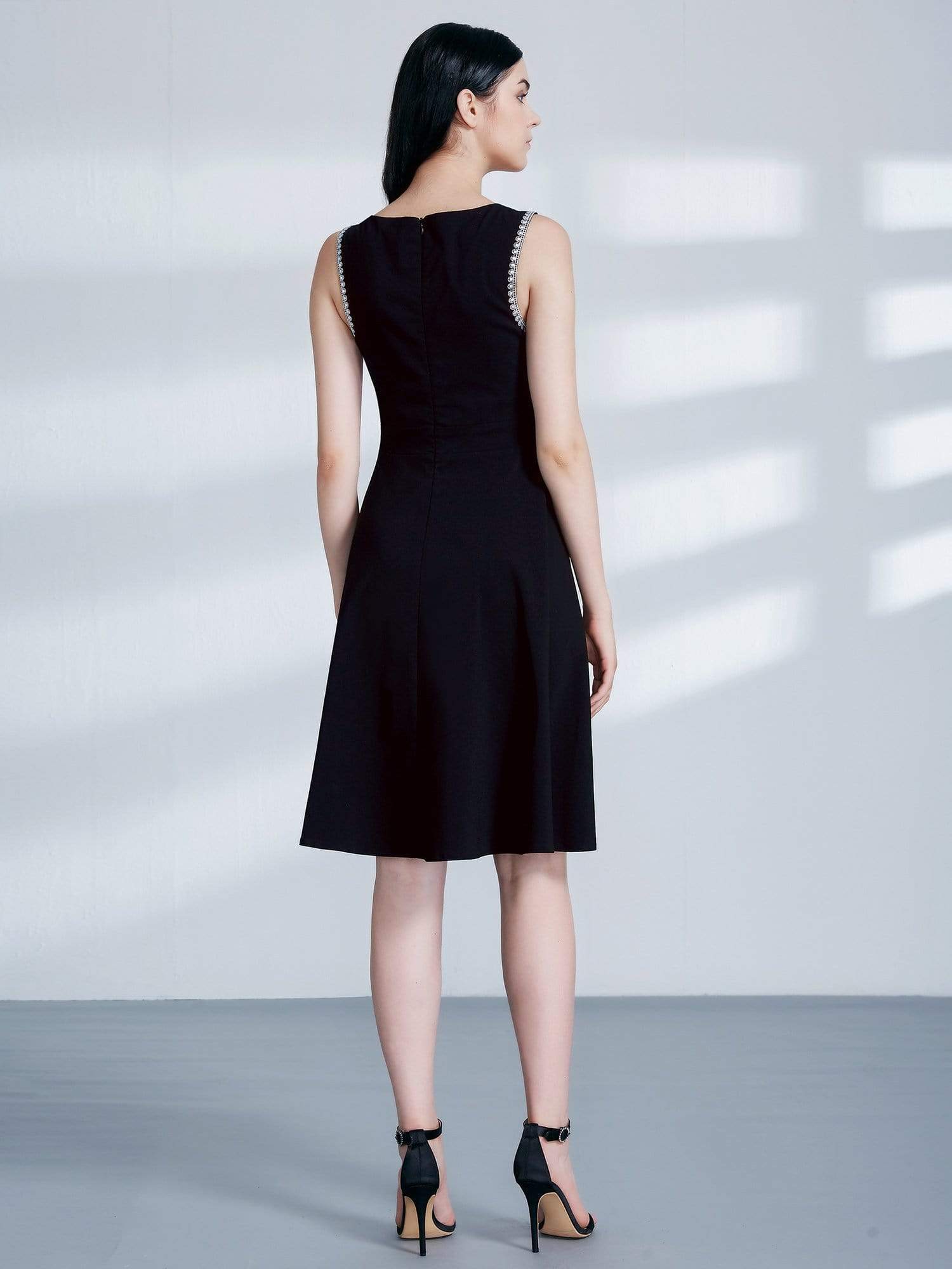 Color=Black | Alisa Pan Black And White A Line Party Dress-Black 2