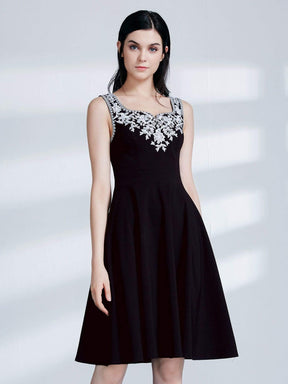 Color=Black | Alisa Pan Black And White A Line Party Dress-Black 3
