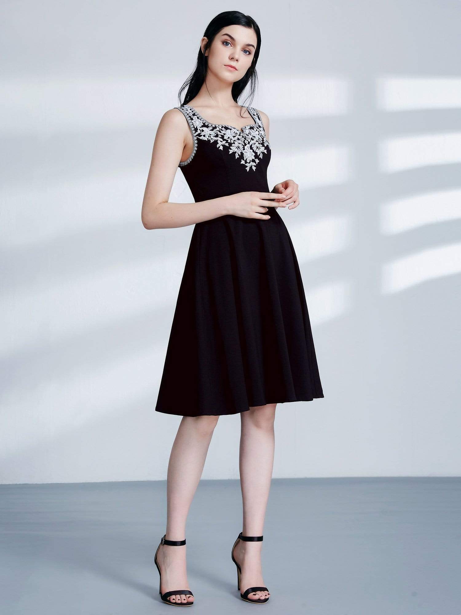 Color=Black | Alisa Pan Black And White A Line Party Dress-Black 4