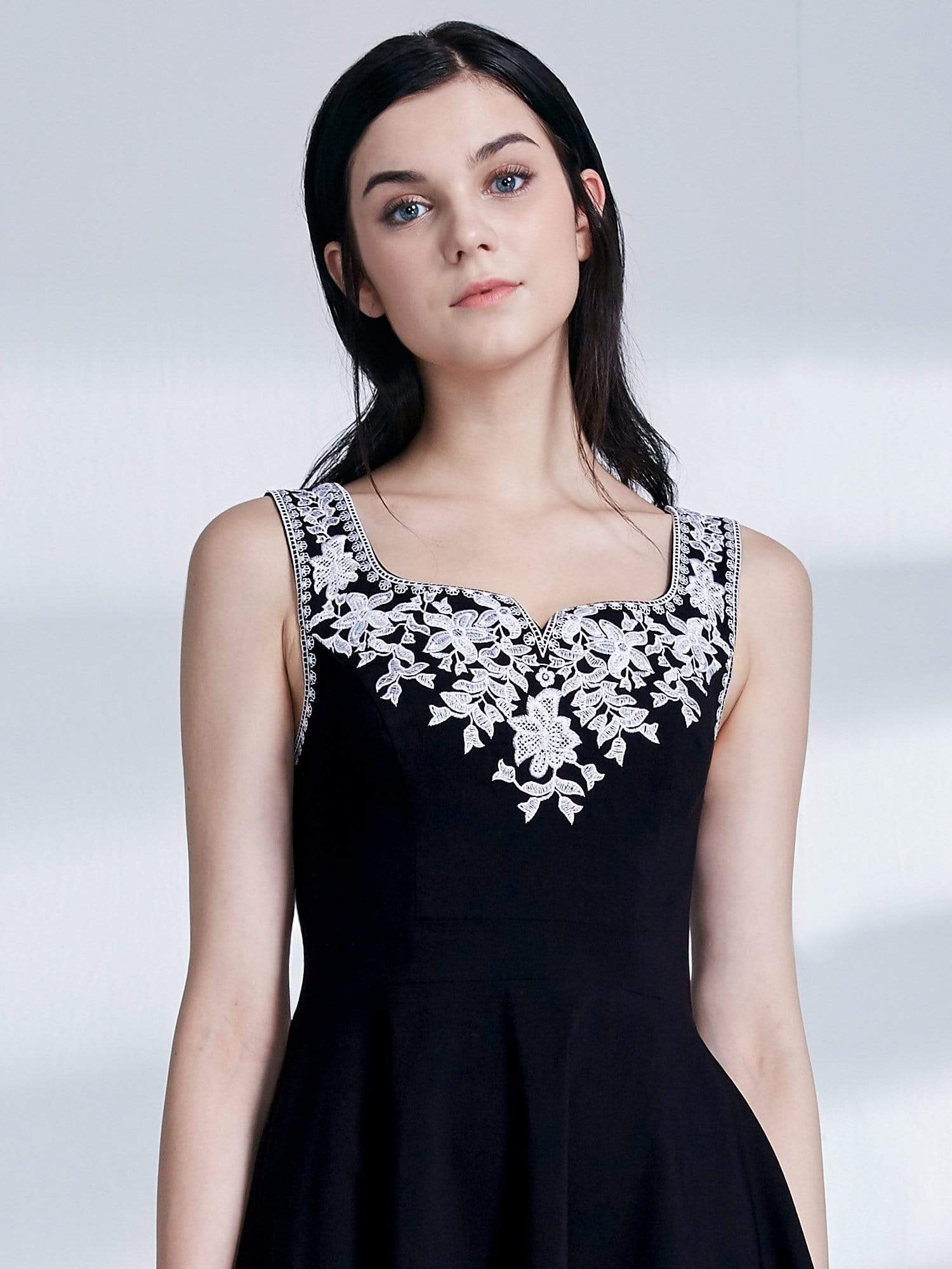 Color=Black | Alisa Pan Black And White A Line Party Dress-Black 5