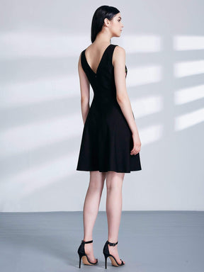 Color=Black | Alisa Pan Embroidered V Neck Little Black Dress-Black 2