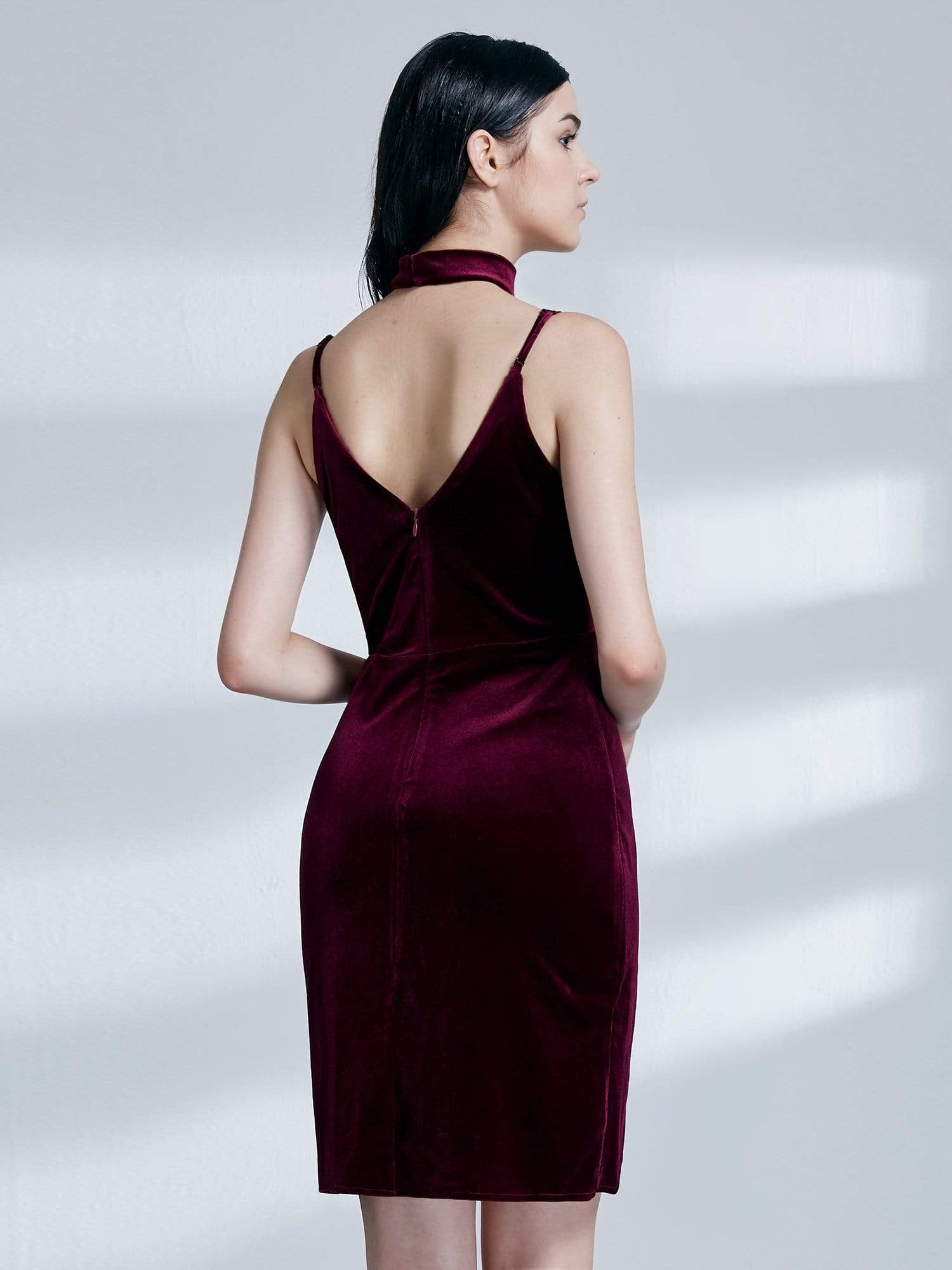 Color=Burgundy | Alisa Pan Red Velvet Cocktail Dress-Burgundy 3