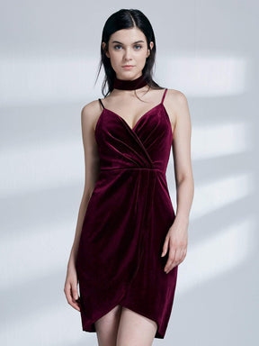 Color=Burgundy | Alisa Pan Red Velvet Cocktail Dress-Burgundy 5