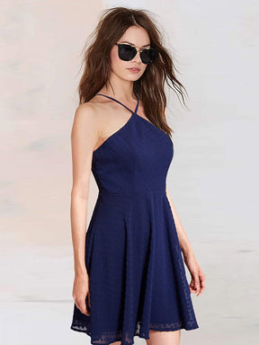 Color=Navy Blue | Alisa Pan Short Sleeveless Halter Dress-Navy Blue 8