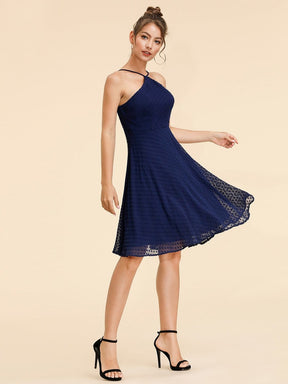 Color=Navy Blue | Alisa Pan Short Sleeveless Halter Dress-Navy Blue 3