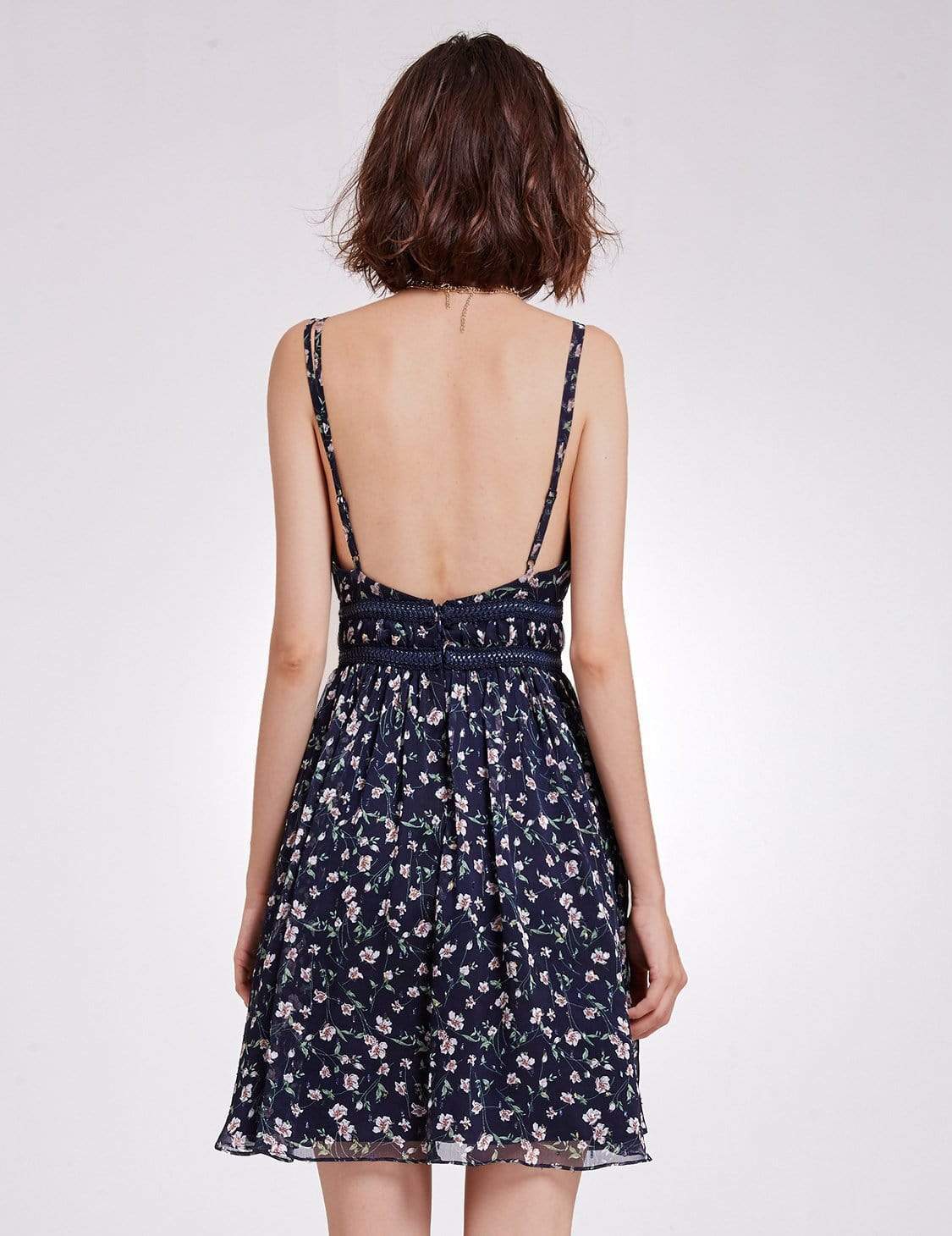 Color=Navy Blue | Alisa Pan V Neck Floral Print Summer Dress-Navy Blue 3