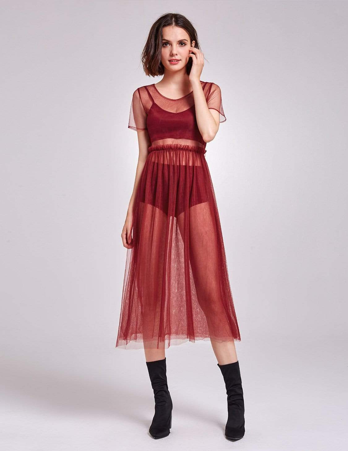 Alisa Pan Short Sleeve Sheer Layer Dress