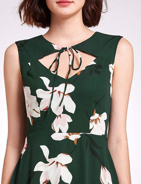 Color=Green | Floral Print Short Fit And Flare Dress-Green 6