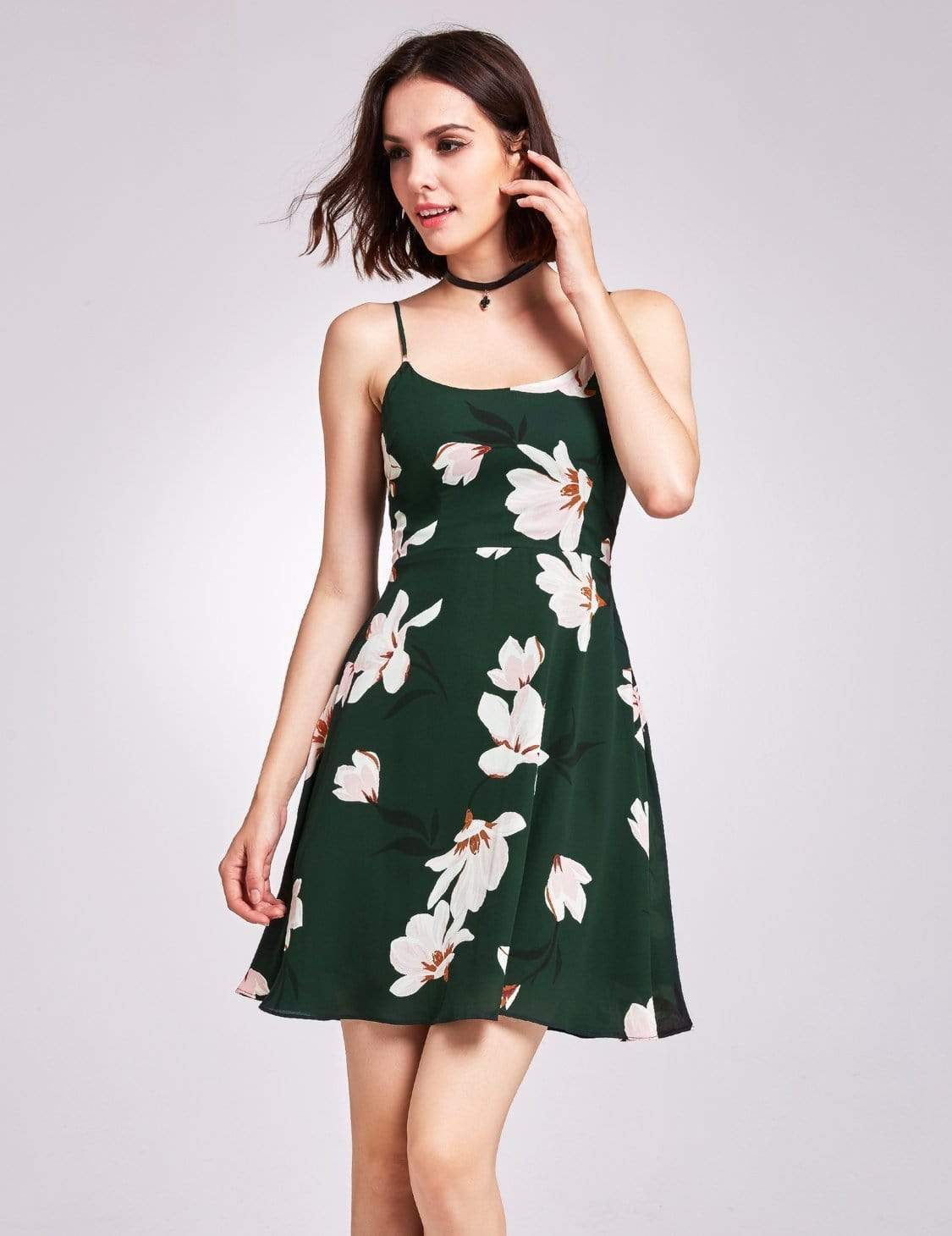 Color=Green | Spaghetti Strap Floral Print Casual Dress-Green 2