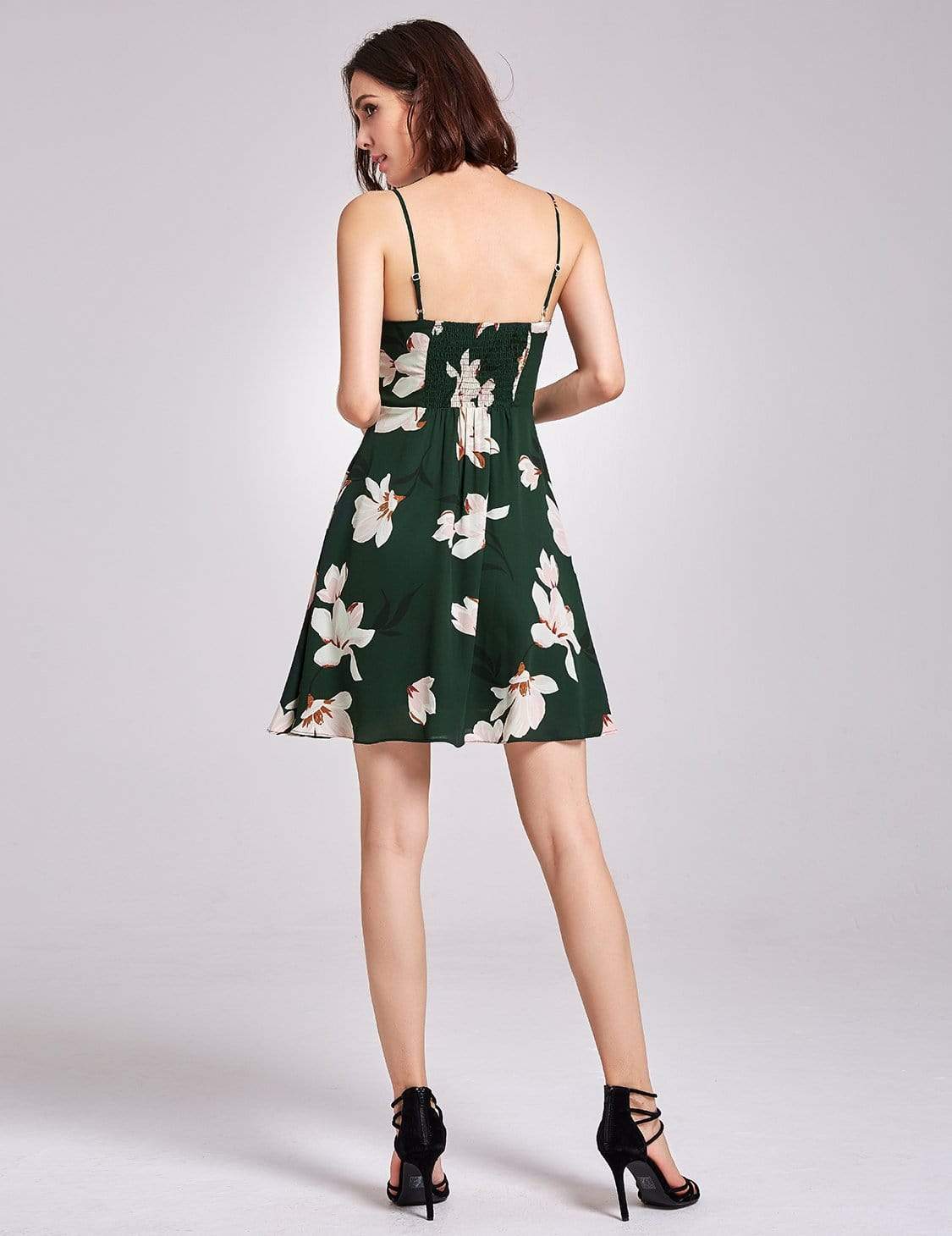 Color=Green | Spaghetti Strap Floral Print Casual Dress-Green 3