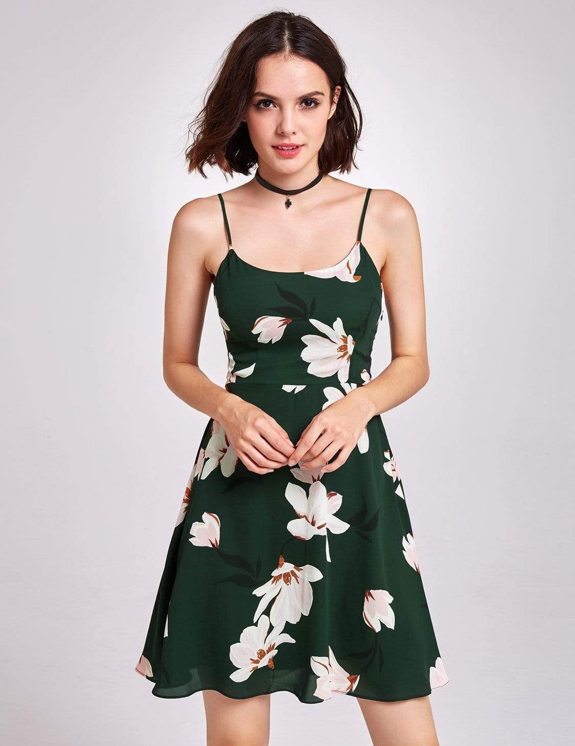 Color=Green | Spaghetti Strap Floral Print Casual Dress-Green 4